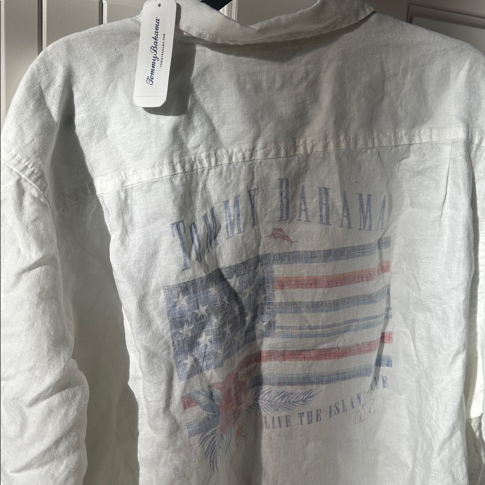 Tommy Bahama White Linen  Shirt star spangled Bahama Long sleeve NEW w/ tags - Picture 3 of 4